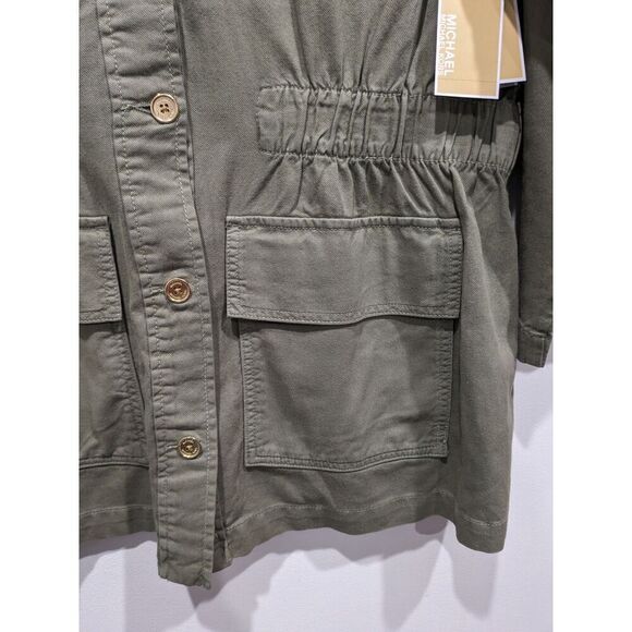 New! Michael Kors Army Green Denim Gold Button Front Longline Jacket, 2X - Picture 5 of 11